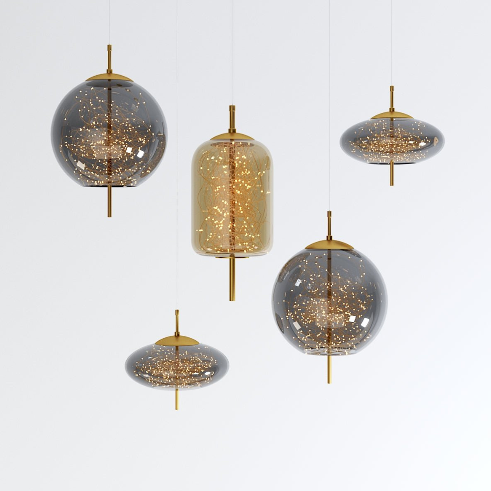 Glass Pendant Light with Smoky Shade and Starlights - Modern Style