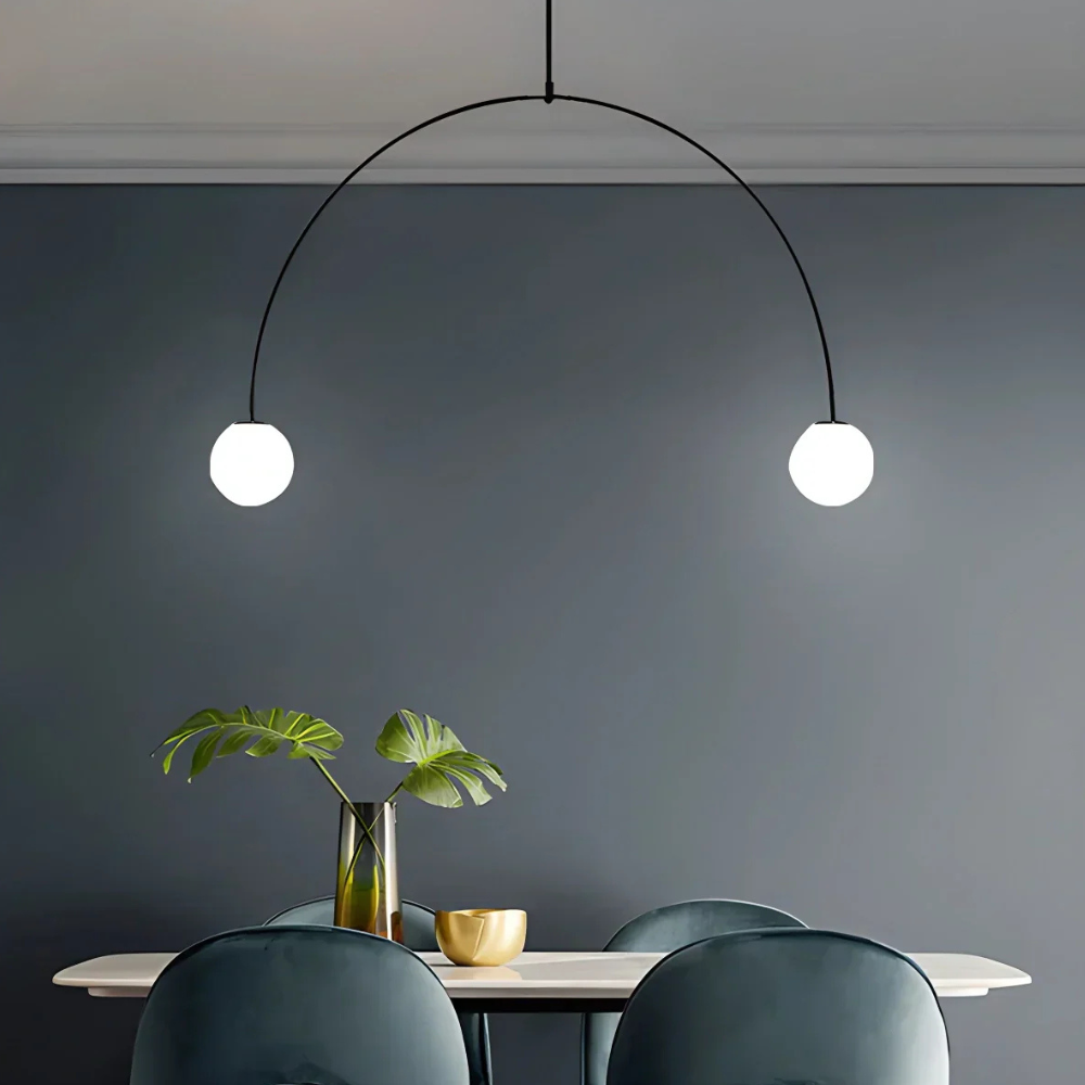 Chandelier with Arched Metal Frame and Glass Globes - Modern Mid Century