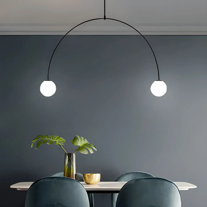 Chandelier with Arched Metal Frame and Glass Globes - Modern Mid Century