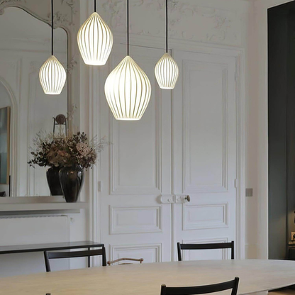 Ceramic Pendant Light with Ribbed Teardrop Shade - Modern Coastal