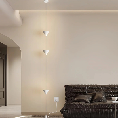Adjustable Floor Lamp with Floor-to-Ceiling Cable and Geometric Cones - High Modern