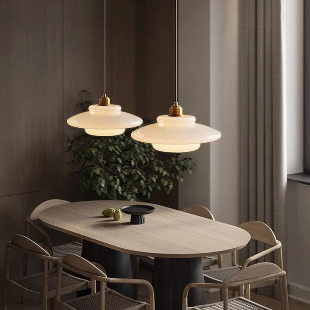 Modern Opal Glass Layered Pendant Light - Art Deco Step Silhouette Hanging Lamp