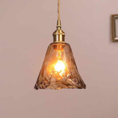 Hammered Glass Pendant Light with Rippled Texture - Vintage Brass Style