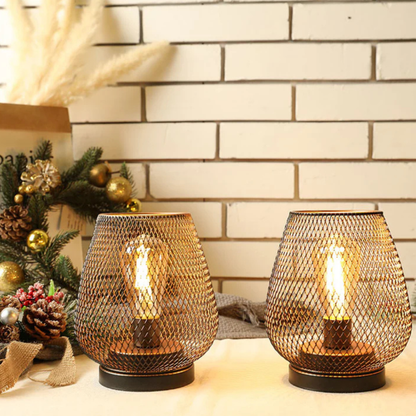 Cordless Iron Mesh Lamp Set for Bedside or Patio