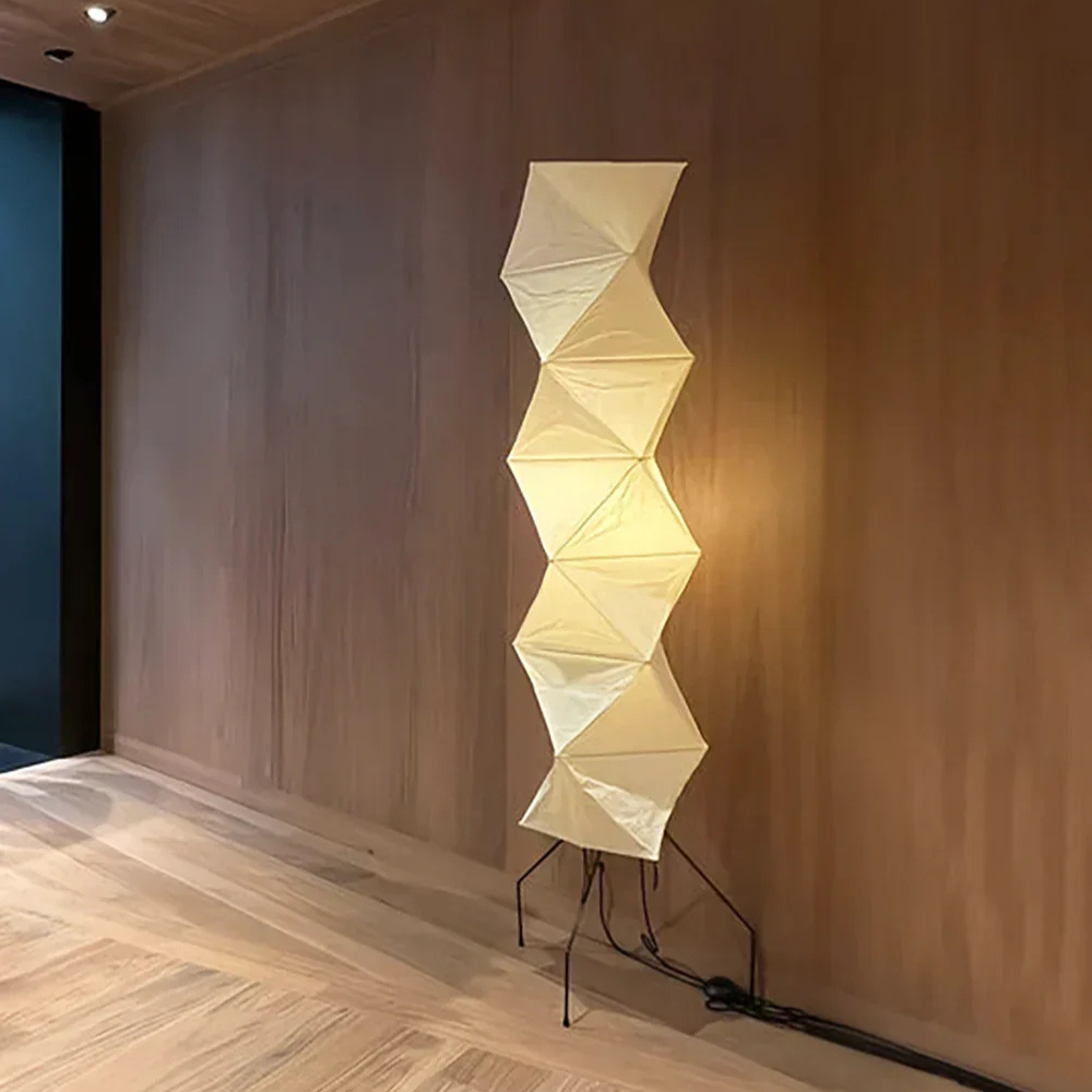 led floor lamp with Origami Rice Paper Shade - Japandi Sculptural Style