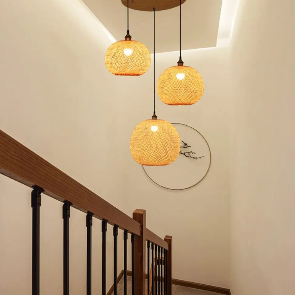 Hand-Woven Bamboo Sphere Pendant - Modern Lattice Hanging Lamp