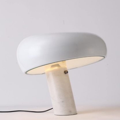 Architectural Marble Base Accent Lamp - Minimalist Glossy Stone Pedestal Light