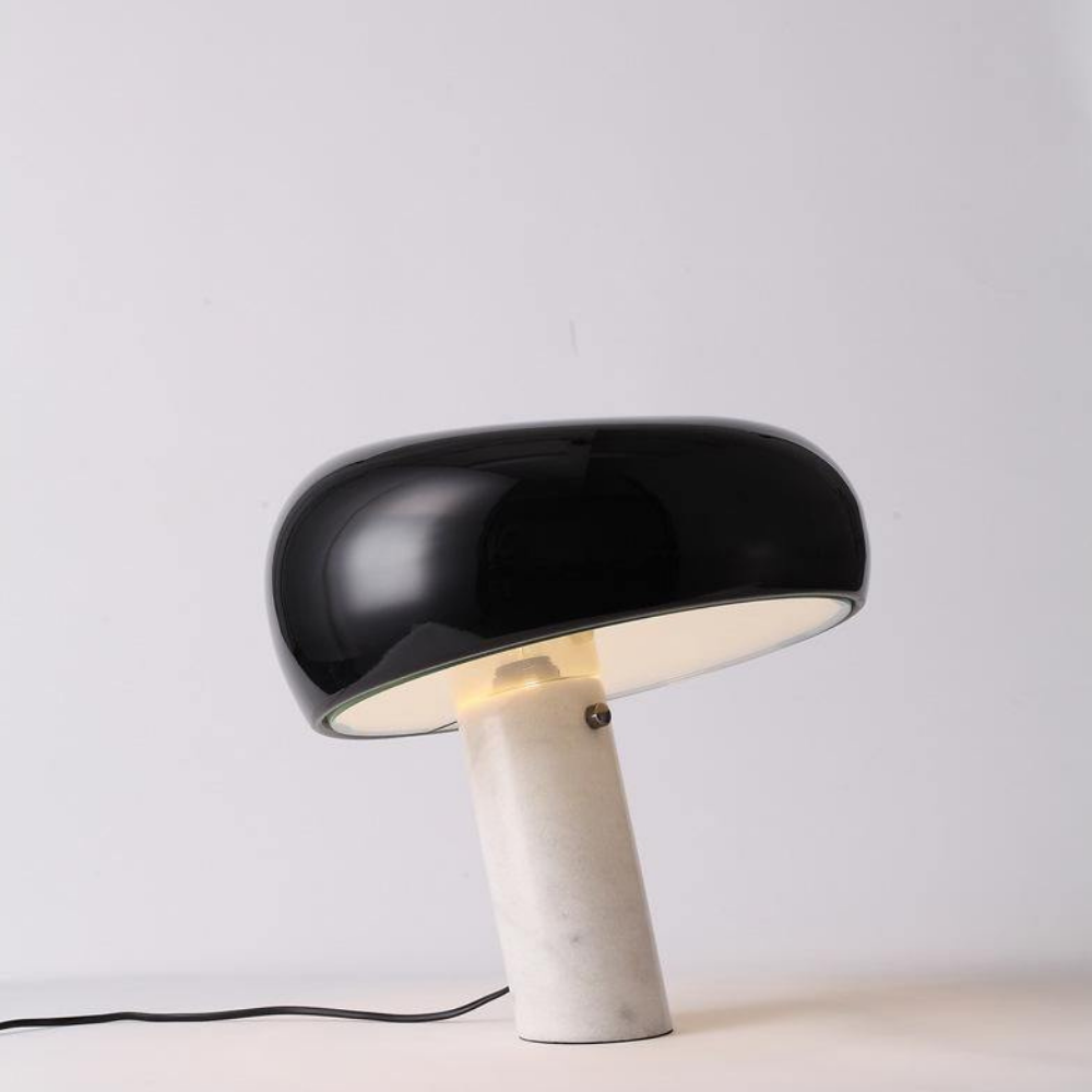 Architectural Marble Base Accent Lamp - Minimalist Glossy Stone Pedestal Light