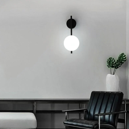 Linear Glass Globe Wall Sconce with Frosted Orb - Modern Nordic Style