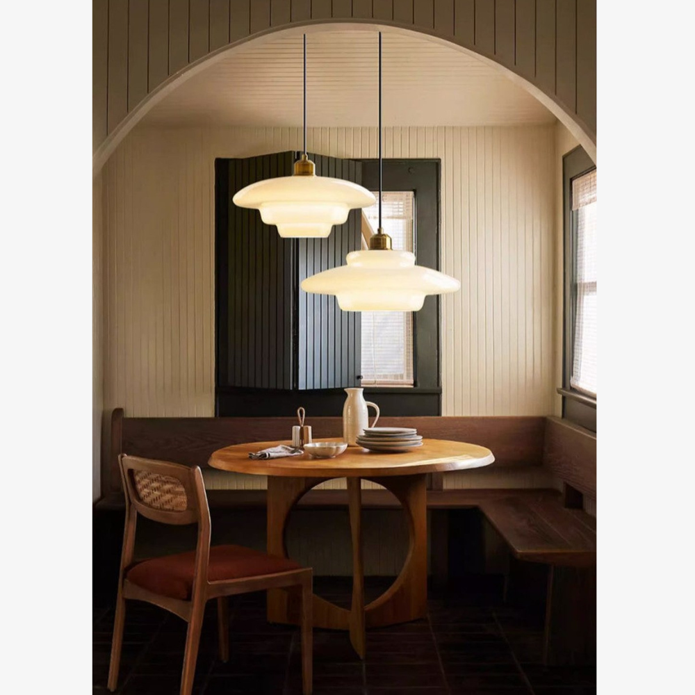 Modern Opal Glass Layered Pendant Light - Art Deco Step Silhouette Hanging Lamp
