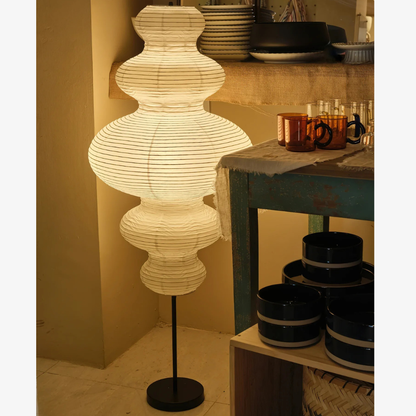 Floor lamp with Tiered Gourd Paper Shade - Japandi Sculptural Style