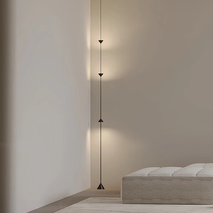 Adjustable Floor Lamp with Floor-to-Ceiling Cable and Geometric Cones - High Modern