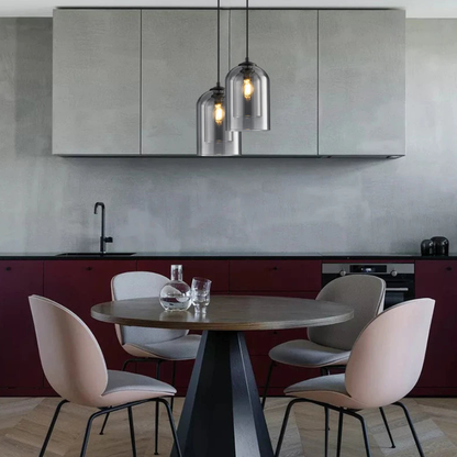 Pendant Light with Double Cylinder Glass Shade - Modern Mid Century
