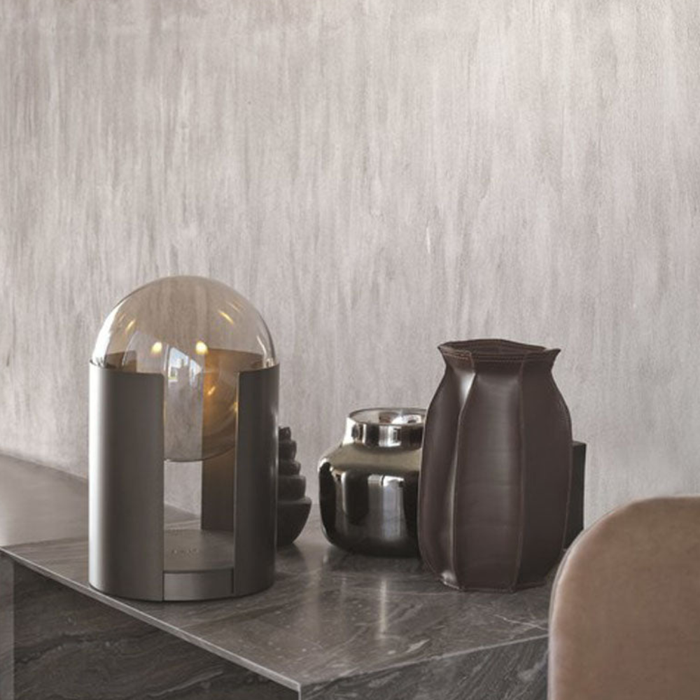 Post-Modern Amber Glass Table Lamp - Matte Black Cylinder Dome Light