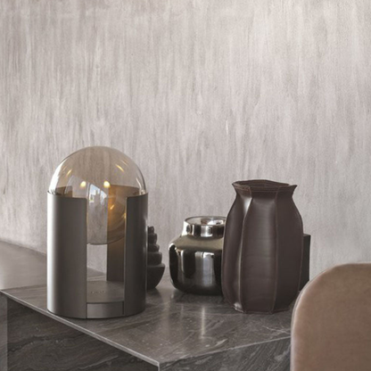 Post-Modern Amber Glass Table Lamp - Matte Black Cylinder Dome Light