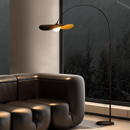 Arc Floor Lamp with Wavy Petal Shade and Iron Frame - Wabi Sabi Style