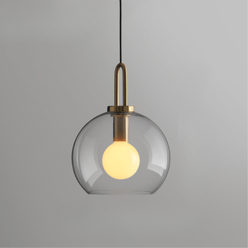 Globe and Capsule Glass Pendant Light with Brass Arch - Modern Style