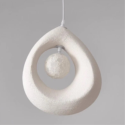 Hollow Stone-Style Hanging Lamp with Glowing Orb - Nordic Earthy Decor