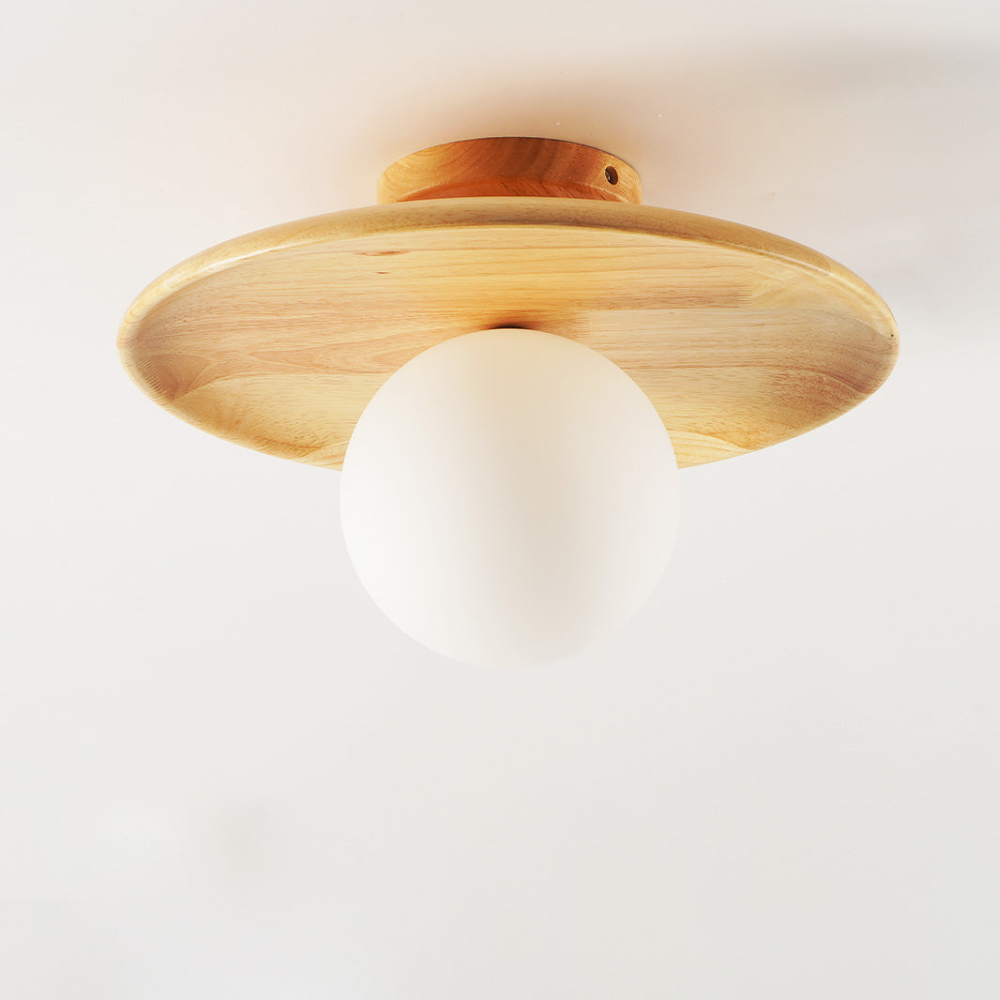 Flush Mount Ceiling Light with Wood Shade - Modern Scandinavian LED