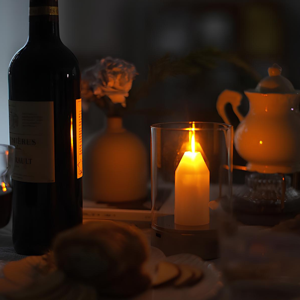Rechargeable LED Candle Table Lamp with Glass Cylinder - Modern Gold