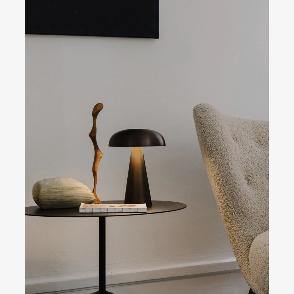 Mushroom Table Lamp with Metal Dome Shade - Modern Mid Century
