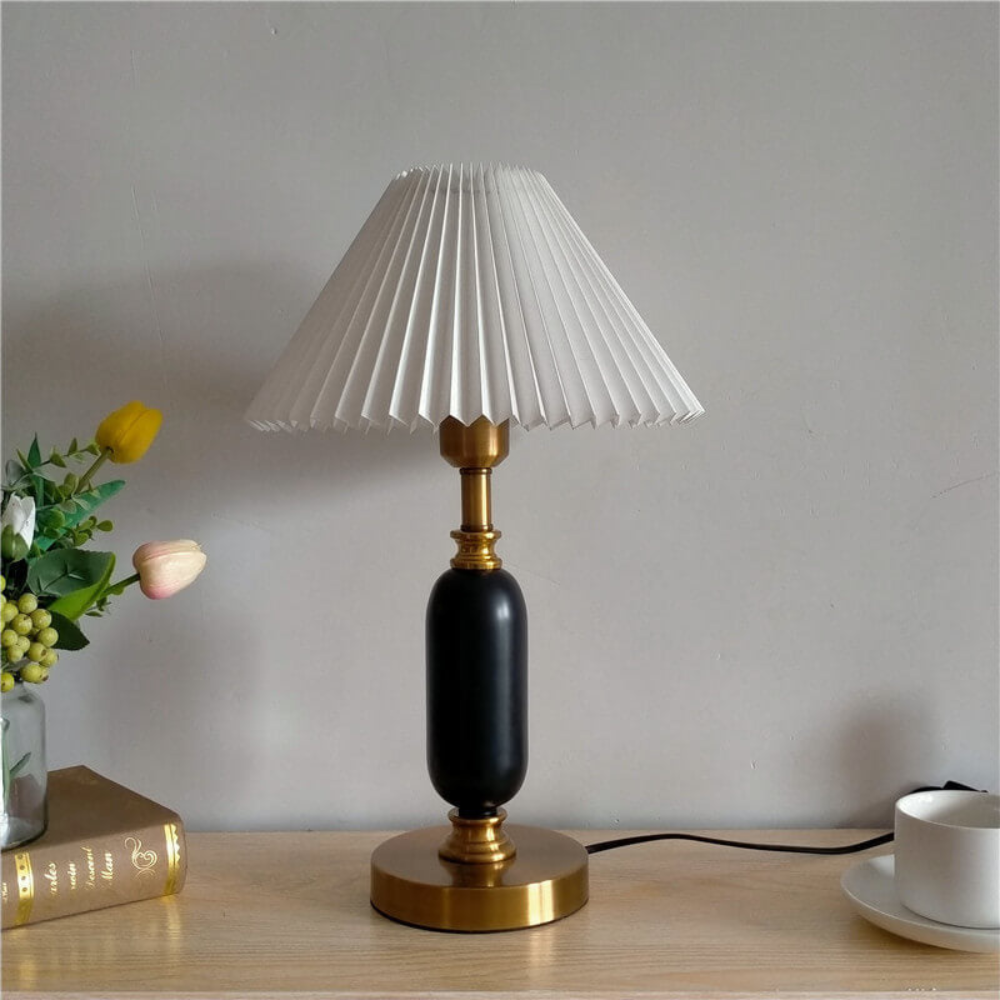 Pleated Shade Brass and Table Lamp Mid Century Modern Lighting