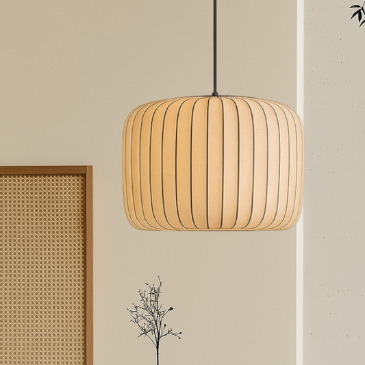 Pendant Light with Pleated Fabric Shade - Modern Mid Century Hanging