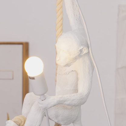 Whimsical Climbing Monkey Rope Pendant - Sculptural Animal Art Hanging Lamp
