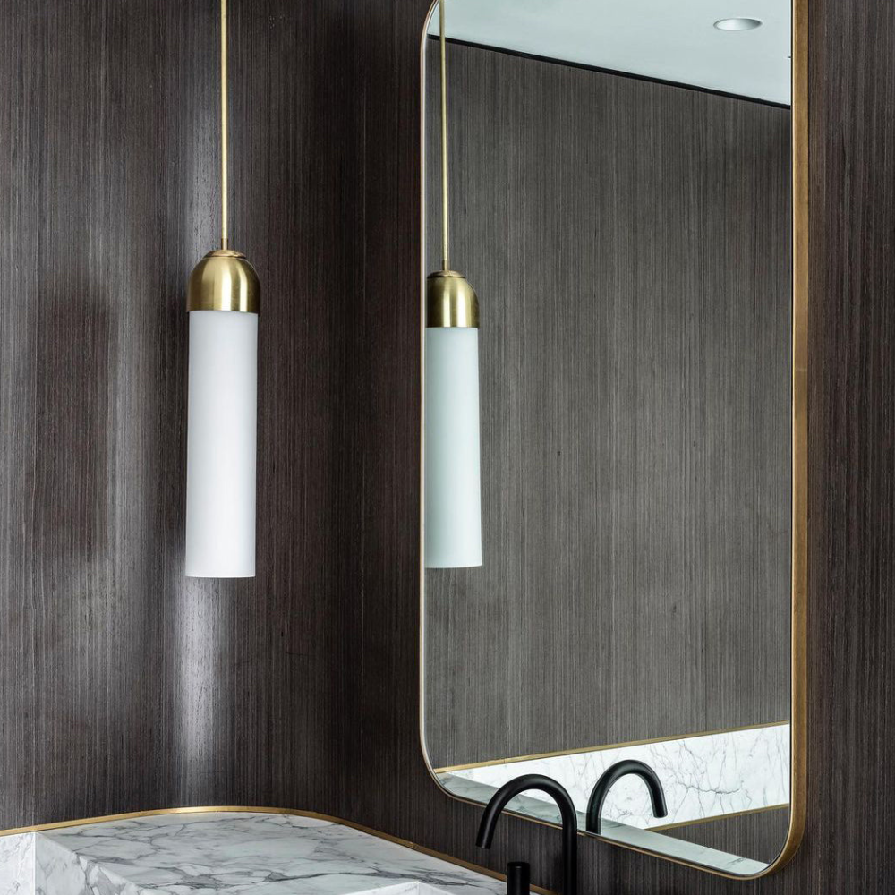 Cylinder Glass Pendant Light with Metal Downrod - Modern Art Deco