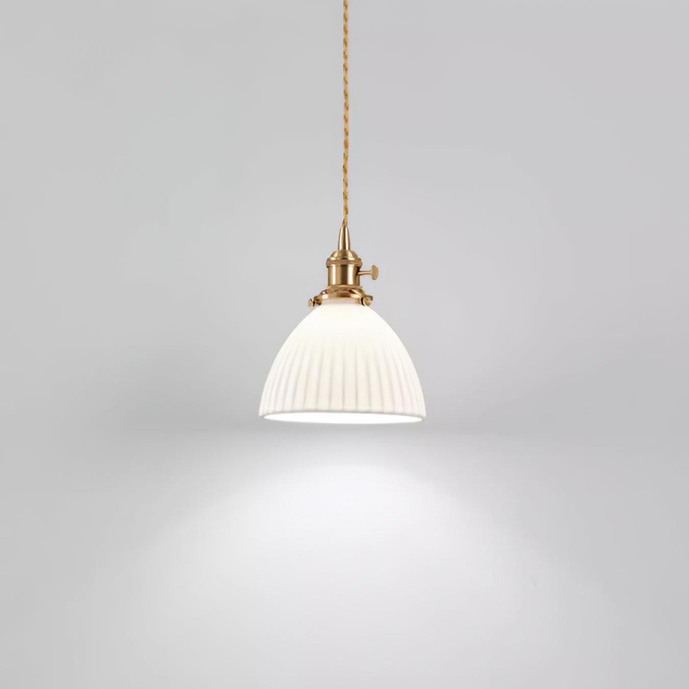 Ribbed Dome Hanging Lamp in White Ceramic - Scandinavian Style Decor