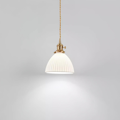 Ribbed Dome Hanging Lamp in White Ceramic - Scandinavian Style Decor