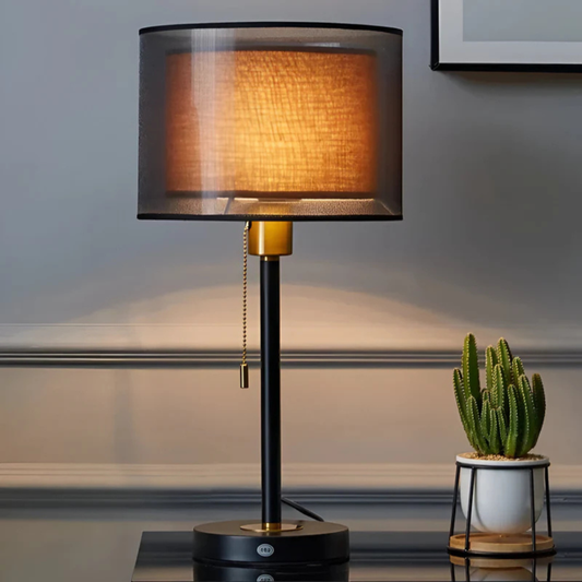 Double Cloth Shade Table Lamp Metal Base - Modern Bedroom Light