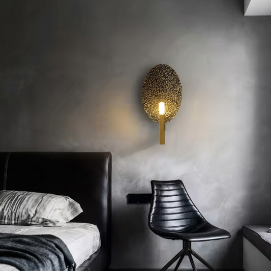 Hammered Copper Oval Wall Sconce - Art Deco Textured Metal Sculpture