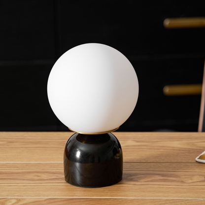 Mid-Century Modern Marble Table Lamp - Round Glass Globe Bedside Light