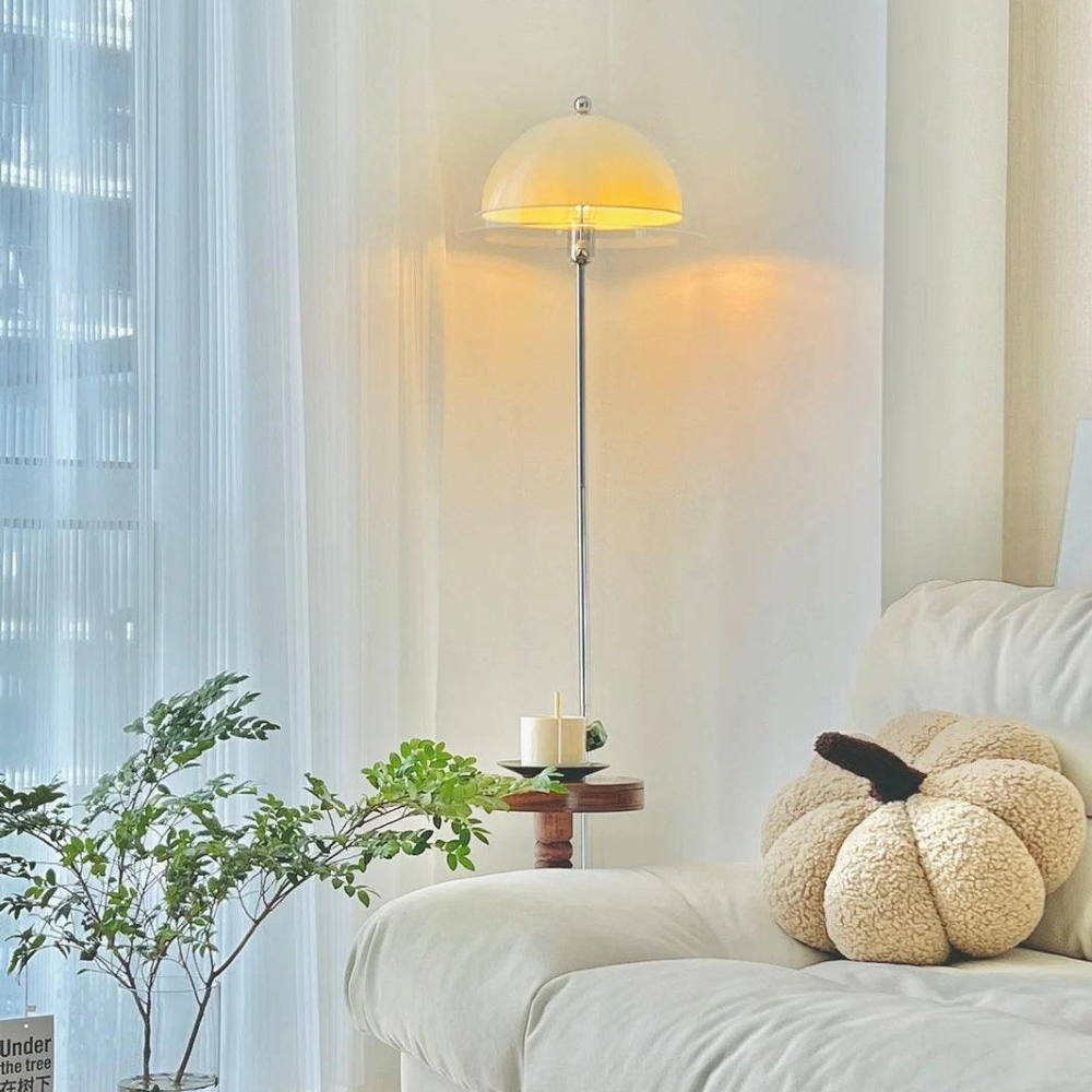 Floor Lamp with Double Layer Acrylic Dome Shade and Chrome Metal Post