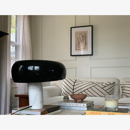 Architectural Marble Base Accent Lamp - Minimalist Glossy Stone Pedestal Light