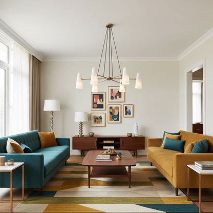 Chandelier with Conical Glass Shades and Metallic Frame - Modern Mid Century