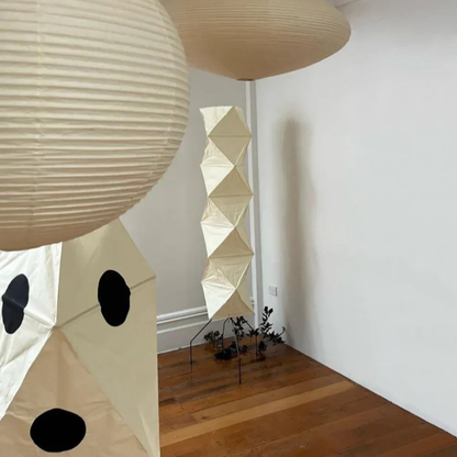 led floor lamp with Origami Rice Paper Shade - Japandi Sculptural Style