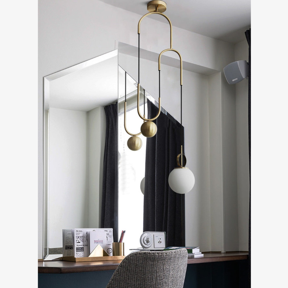 Architectural Brass Arc Ceiling Lamp - Minimalist Frosted Glass Rise-and-Fall Sconce