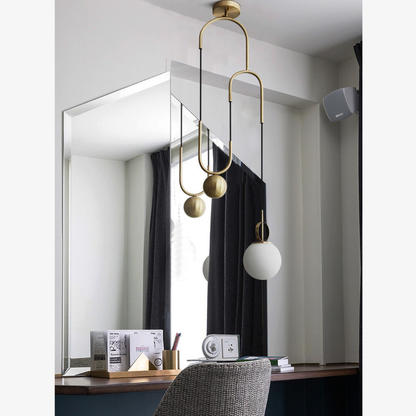 Architectural Brass Arc Ceiling Lamp - Minimalist Frosted Glass Rise-and-Fall Sconce