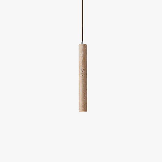 Natural Travertine Pendant Light with Integrated LED - Minimalist Japandi Stone