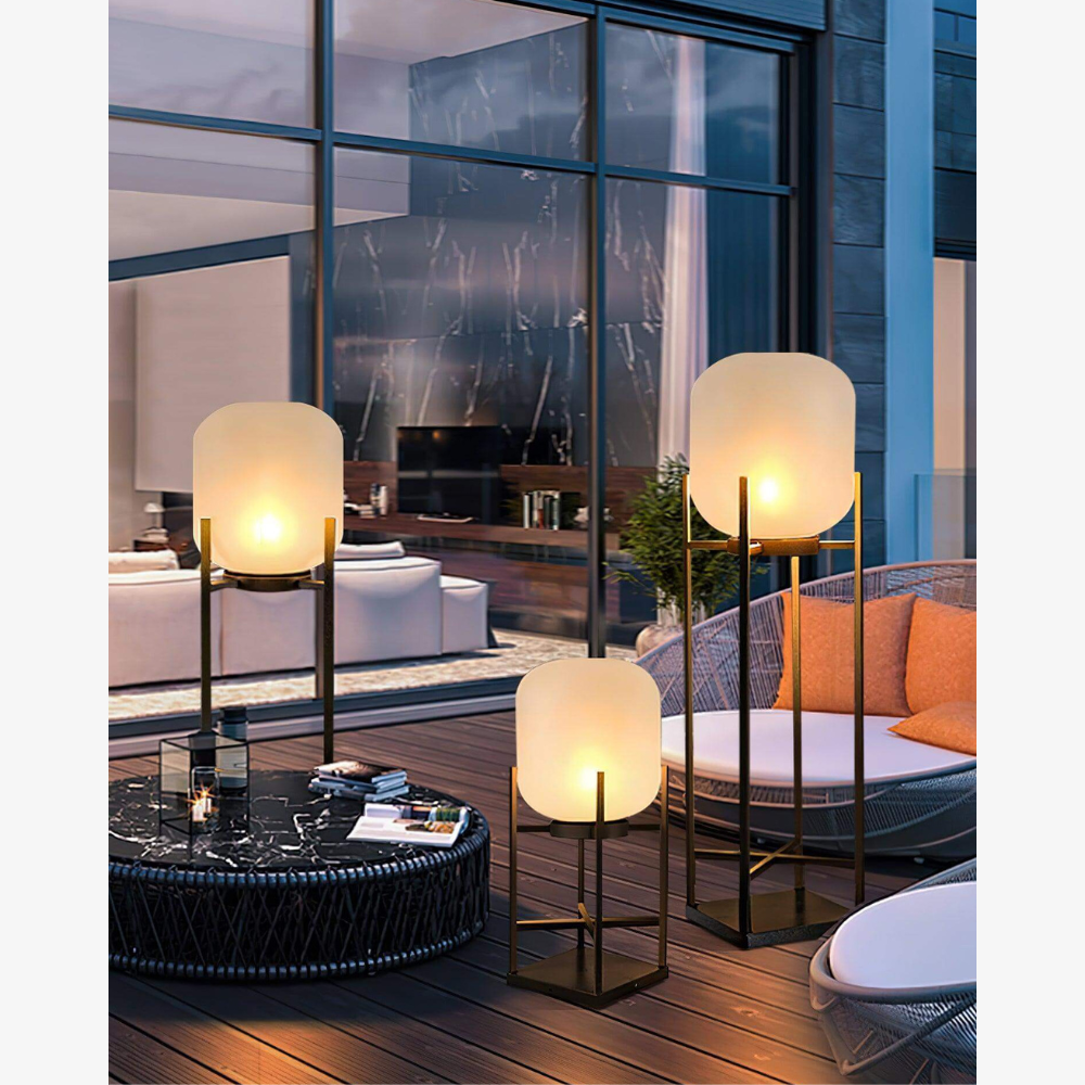 Floor Lamp with Integrated LED Weather Resistant Base and Remote Control Dimming