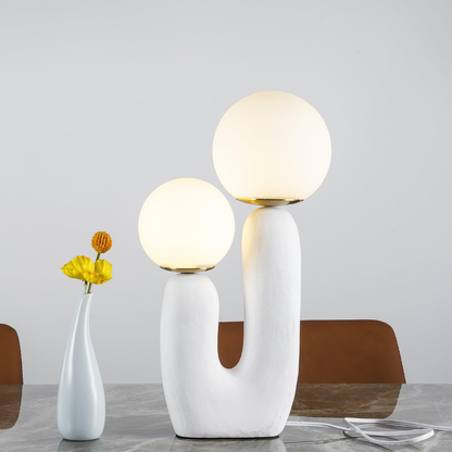 Mid-Century Modern U-Shaped Resin Table Lamp with Dual Glass Globes