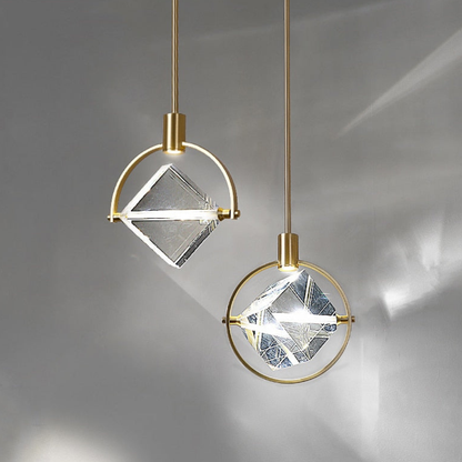 Faceted Crystal Prism Pendant Light - Modern Art Deco Orbital Hanging Lamp