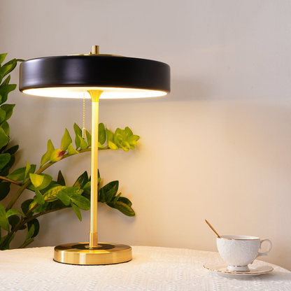 Spun Metal Table Lamp with Pull Chain and Acrylic Diffuser - Industrial