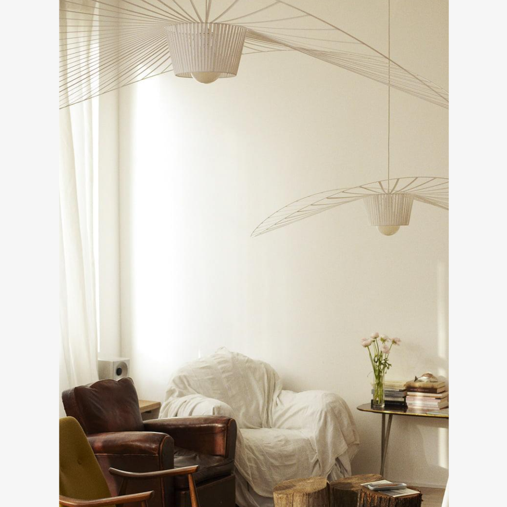 Ribbon Wave Pendant Light with Slotted Metal Frame - Modern Art Deco