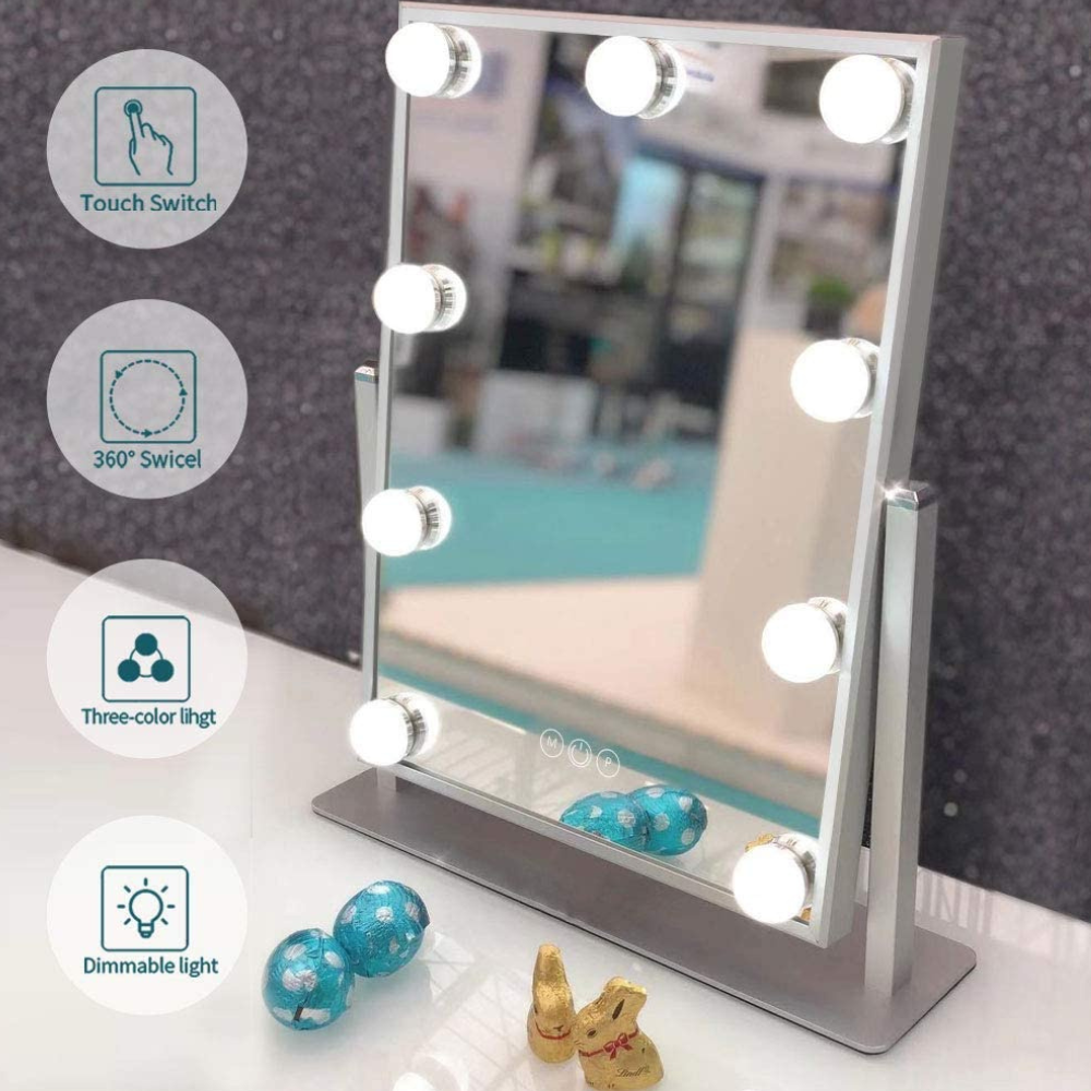 Hollywood style vanity mirror with 9 LED Bulbs and Metal Frame - Modern