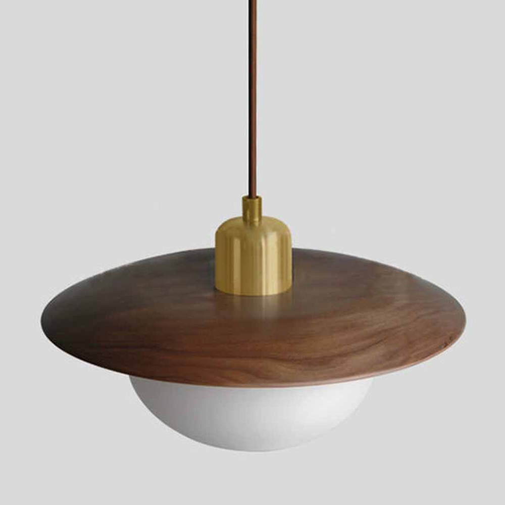 Modern Pebble Glass & Timber Pendant Light - Japandi Disk Pendant Lights