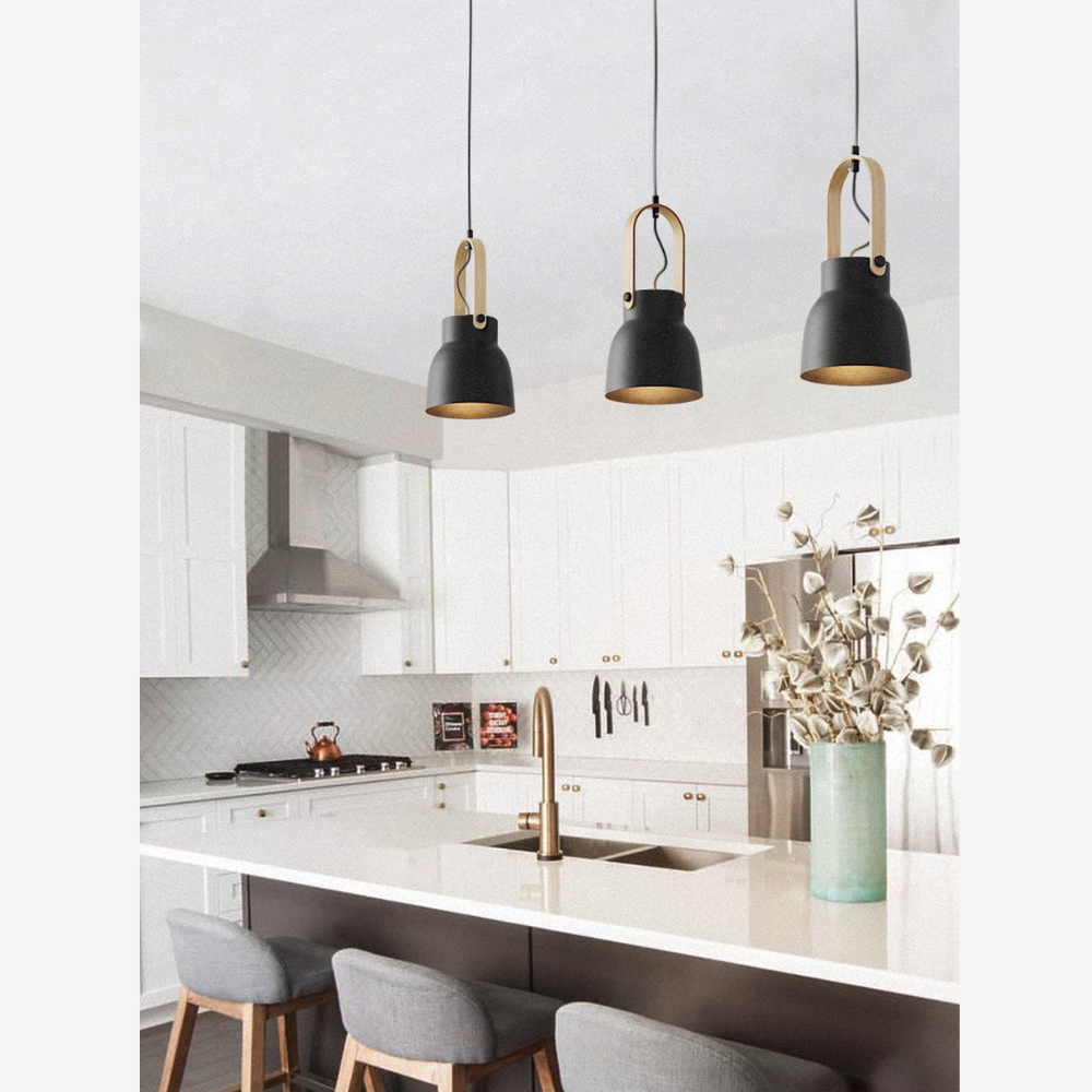 Modern Wood-Toned Handle Pendant Light - Nordic Tapered Pendant Lights