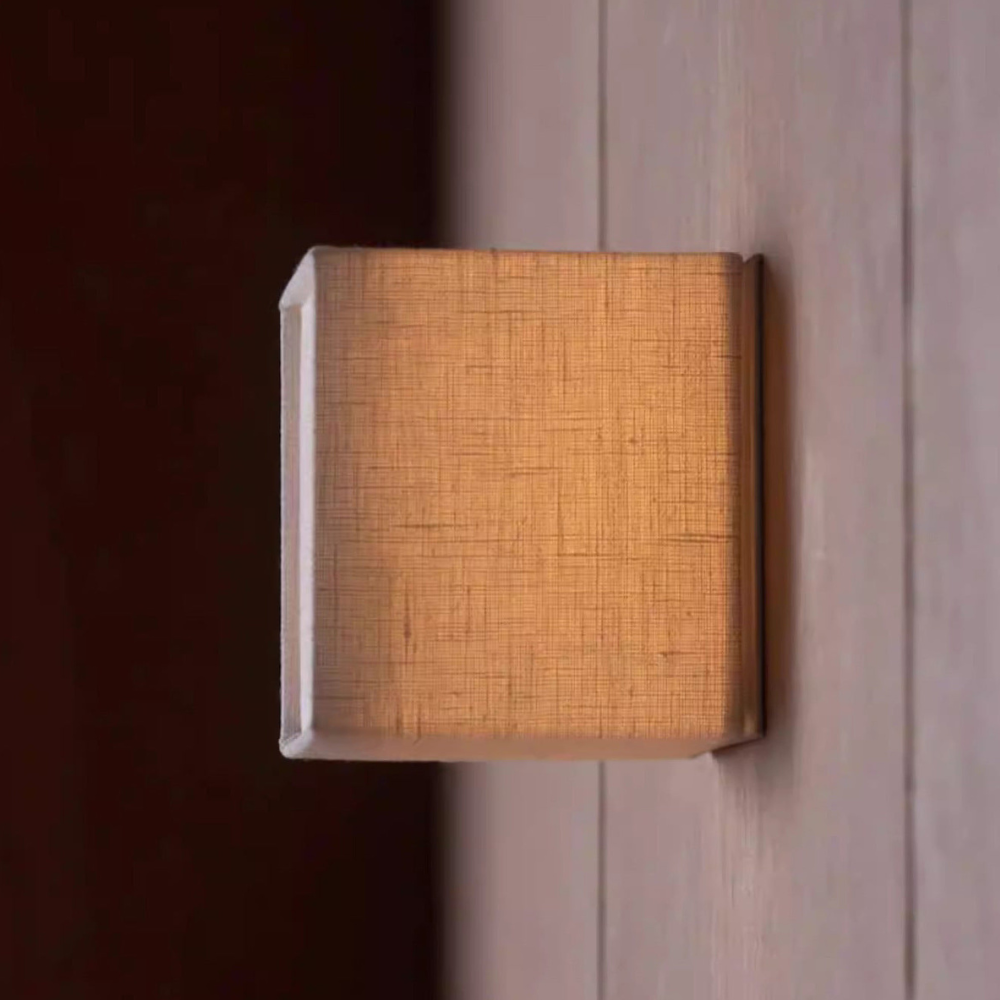 LED Cube Wall Sconce with Fabric Shade - Modern Japandi Style White